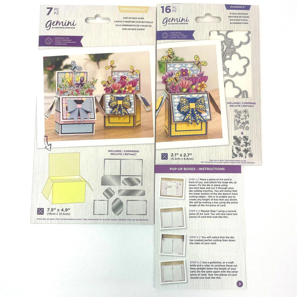 Lot of 2 Crafters Companion Gemini Pop Up Box Card Floral Flowers Papercraft